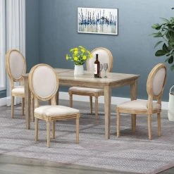GDFStudio Jerome French Country Dining Chairs, Set Of 4, Beige/Natural, Fabric, Rubberwood -abbyson shop 00510a930f9064e1 9487 w800 h800 b0 p0