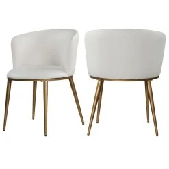 MOD The Almar Dining Chair, White And Brushed Gold, Faux Leather And Iron, Set Of 2