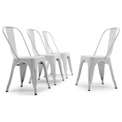 Belleze Trattoria Dining Chair, Metal, Stackable, Set Of 4, White