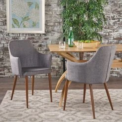 GDFStudio GDF Studio Serra Mid Century Fabric Dining Chairs, Set Of 2, Light Gray/Dark Bro -abbyson shop 07919df701c52956 4060 w800 h800 b0 p0