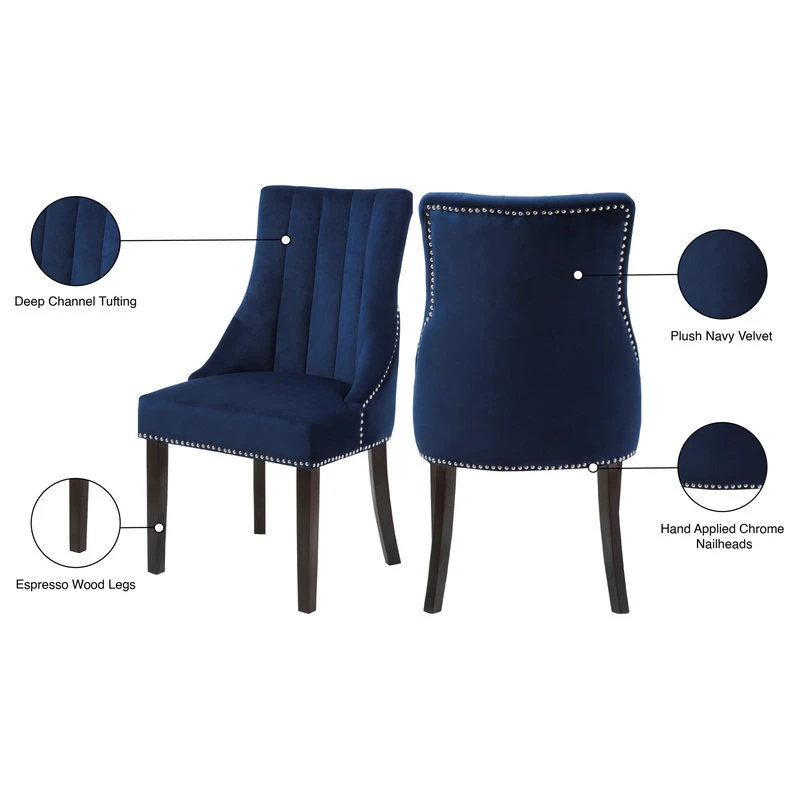 Meridian Furniture Oxford Velvet Dining Chair, Set Of 2, Navy 8 Meridian Furniture Oxford Velvet Dining Chair, Set Of 2, Navy - Image 6
