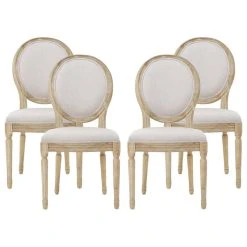 GDFStudio Jerome French Country Dining Chairs, Set Of 4, Beige/Natural, Fabric, Rubberwood