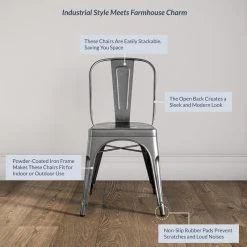 Belleze Trattoria Dining Chair, Metal, Stackable, Set Of 4, Gunmetal -abbyson shop 1091f85e020f382b 4826 w800 h800 b0 p0