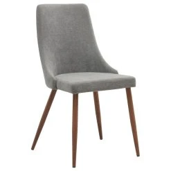 WHI Mid Century Fabric Side Chair (Set Of 2)- Beige, Grey/Walnut