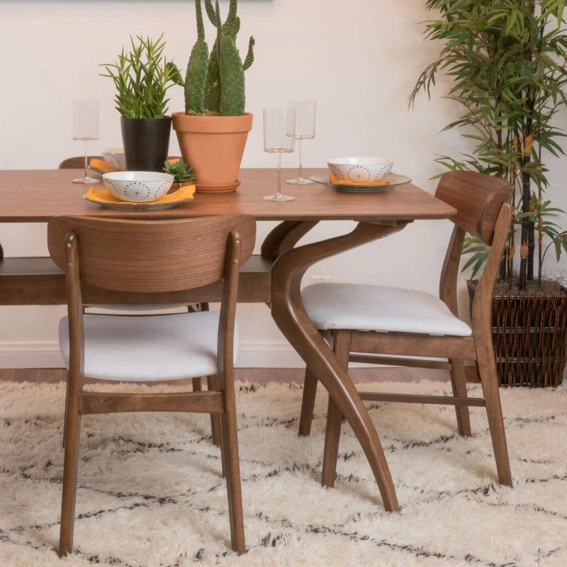 GDFStudio GDF Studio Augusta Light Beige Fabric And Walnut Finish Dining Chairs, Set Of 2 4 GDFStudio GDF Studio Augusta Light Beige Fabric And Walnut Finish Dining Chairs, Set Of 2 - Image 2