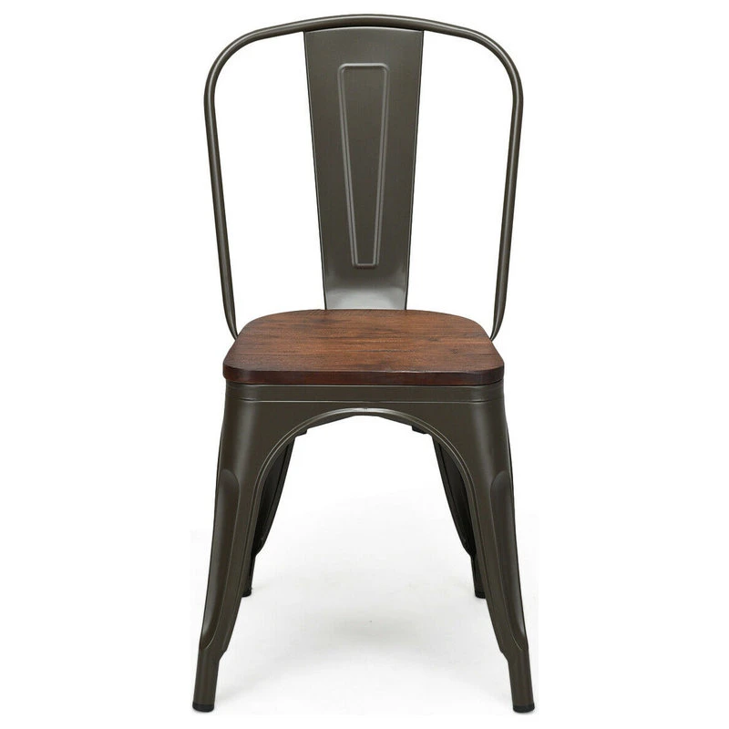 Costway Set Of 4 Style Metal Dining Side Chair Wood Seat Stackable Bistro Cafe 8 Costway Set Of 4 Style Metal Dining Side Chair Wood Seat Stackable Bistro Cafe - Image 6