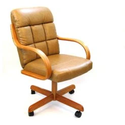 Caster Chair Company Casual Rolling Caster Dining Chair With Swivel Tilt In Oak Wood, Set Of 2, Buff
