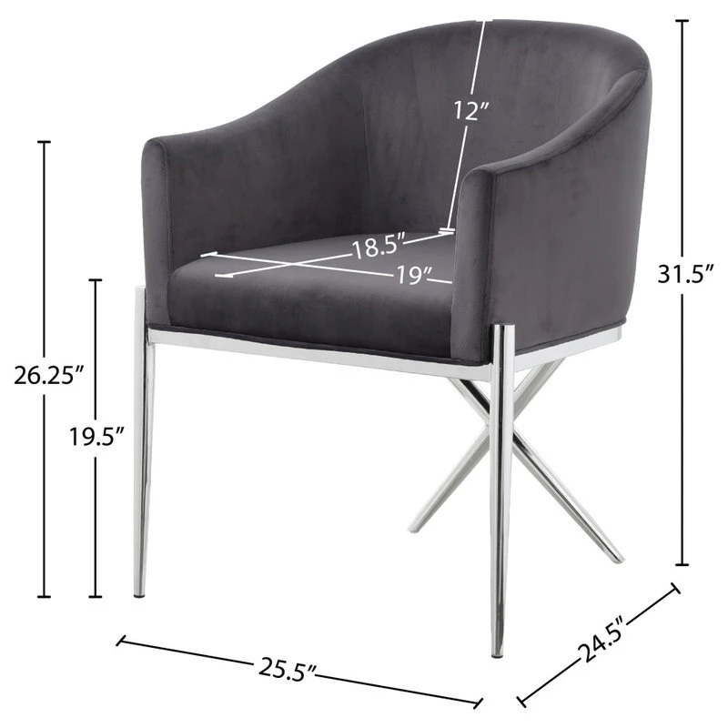 MOD The Parker Dining Chair, Velvet, Gray, Chrome Legs 8 MOD The Parker Dining Chair, Velvet, Gray, Chrome Legs - Image 6