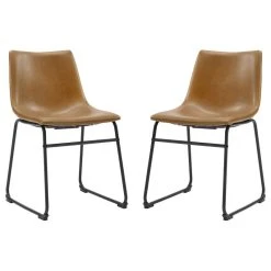 Walker Edison 18" Faux Leather Dining Chair 2 Pack, Whiskey Brown