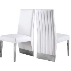 Meridian Furniture Porsha Dining Chair, Set Of 2, White Faux Leather, Chrome Legs