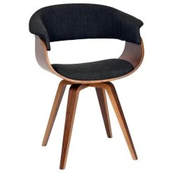 Armen Living Summer Dining Room Chair, Fabric And Wood, Charcoal And Walnut