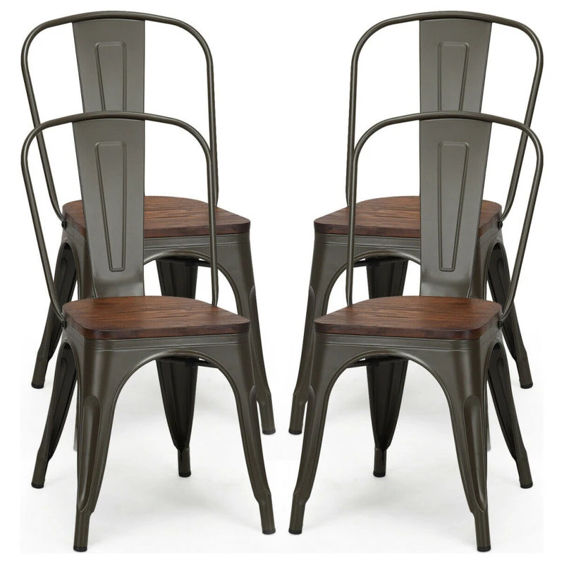 Costway Set Of 4 Style Metal Dining Side Chair Wood Seat Stackable Bistro Cafe 5 Costway Set Of 4 Style Metal Dining Side Chair Wood Seat Stackable Bistro Cafe - Image 3