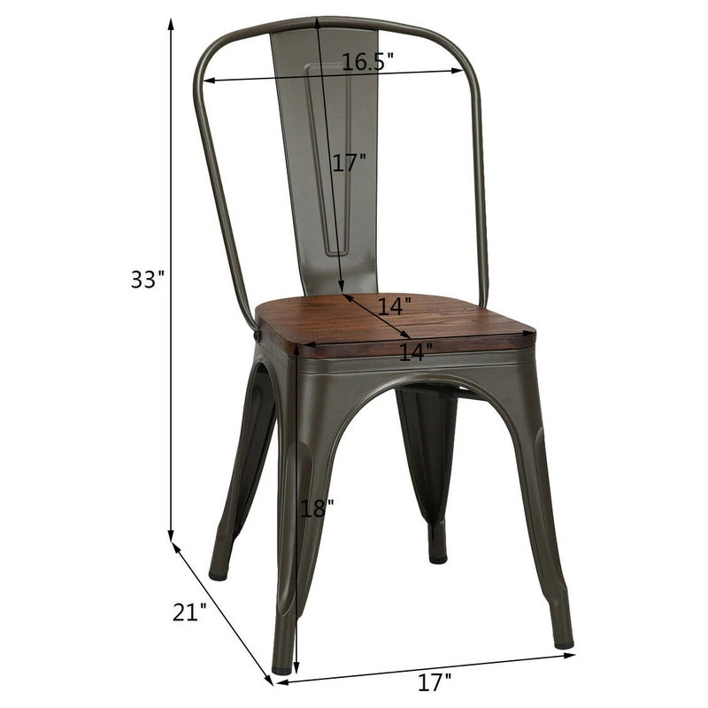 Costway Set Of 4 Style Metal Dining Side Chair Wood Seat Stackable Bistro Cafe 4 Costway Set Of 4 Style Metal Dining Side Chair Wood Seat Stackable Bistro Cafe - Image 2