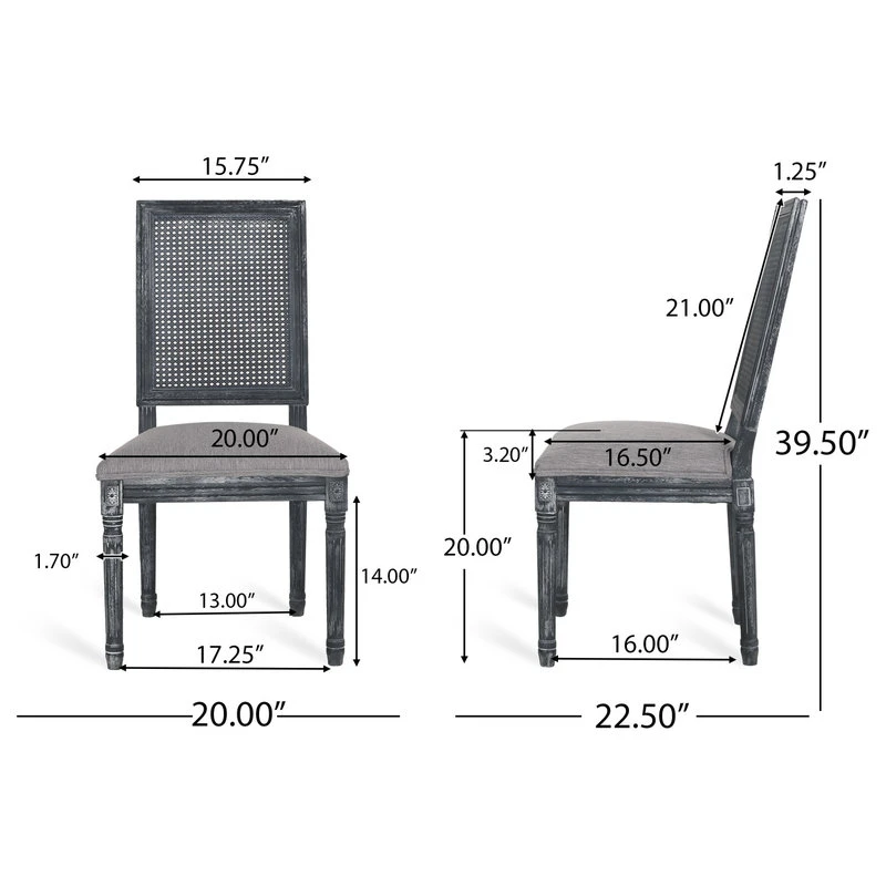 GDFStudio Brownell French Country Wood And Cane Upholstered Dining Chair, Set Of 2, Gray 5 GDFStudio Brownell French Country Wood And Cane Upholstered Dining Chair, Set Of 2, Gray - Image 3