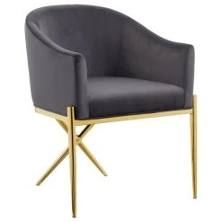 MOD The Parker Dining Chair, Velvet, Gray, Gold Legs