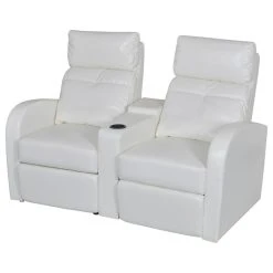 Vida XL International B.V. White Artificial Leather 2-Seat Home Theater Recliner Sofa Lounge W/ Cup Holder