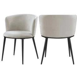 Meridian Furniture Skylar Dining Chair, Set Of 2, Cream Velvet, Matte Black Iron Legs