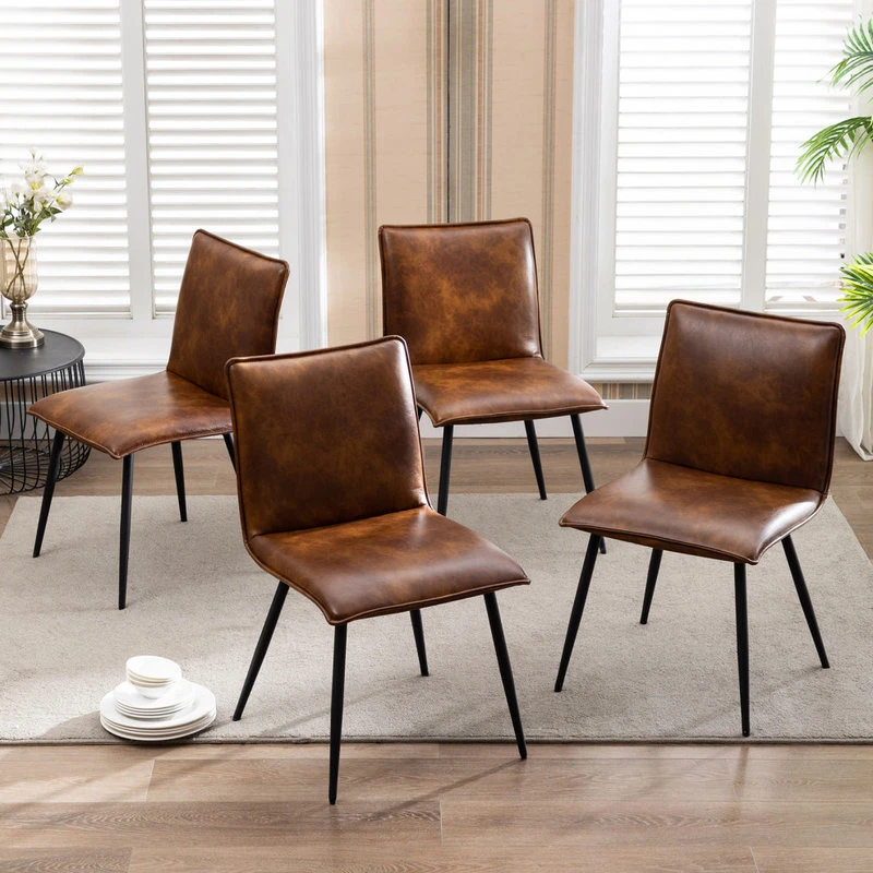 Duhome Elegant Lifestyle Set Of 4 Minimalist Faux Leather Side Chairs For Dining Room, Yellowish-Brown 9 Duhome Elegant Lifestyle Set Of 4 Minimalist Faux Leather Side Chairs For Dining Room, Yellowish-Brown - Image 7