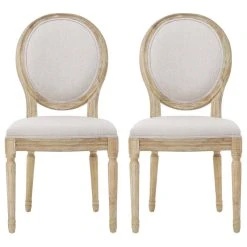 GDFStudio GDF Studio Phinnaeus French Country Fabric Dining Chairs (Set Of 2), Griege/Natural