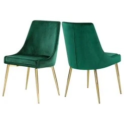 MOD The Draper Dining Chair, Green, Velvet, Gold Base, Set Of 2