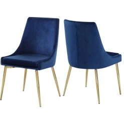Meridian Furniture Karina Velvet Dining Chairs, Set Of 2, Navy, Gold Base