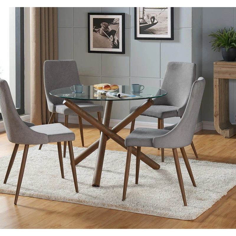 WHI Mid Century Fabric Side Chair (Set Of 2)- Beige, Grey/Walnut 4 WHI Mid Century Fabric Side Chair (Set Of 2)- Beige, Grey/Walnut - Image 2