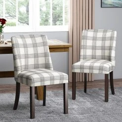 GDFStudio GDF Studio Rydel Fabric Dining Chairs, Set Of 2, Gray Plaid/Brown -abbyson shop 2e710d2700b09587 5192 w800 h800 b0 p0