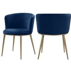 MOD The Almar Dining Chair, Navy And Brushed Gold, Velvet And Iron, Set Of 2