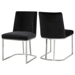 MOD The Josephine Velvet Dining Chair, Black And Silver, Set Of 2