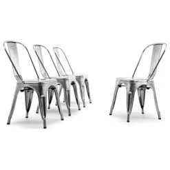 Belleze Trattoria Dining Chair, Metal, Stackable, Set Of 4, Gunmetal