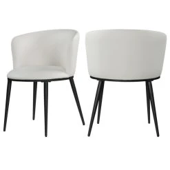 Meridian Furniture Skylar Dining Chair, Set Of 2, White Faux Leather, Matte Black Iron Legs