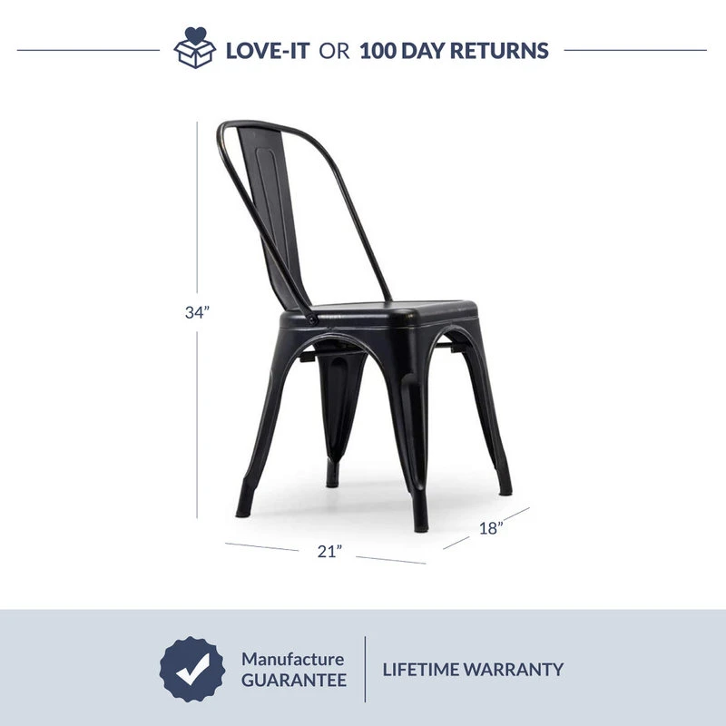 Belleze Trattoria Dining Chair, Metal, Stackable, Set Of 4, Antique Black 7 Belleze Trattoria Dining Chair, Metal, Stackable, Set Of 4, Antique Black - Image 5