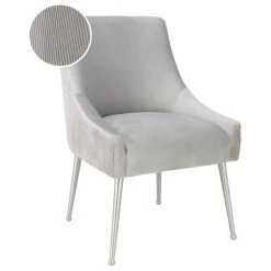 TOV Furniture Beatrix Pleated Light Grey Velvet Side Chair - Silver Legs - Light Grey
