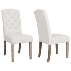 BTexpert French High Back Tufted Upholstered Dining Chair, Set Of 2 Ivory Beige
