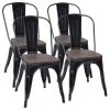 Costway Set Of 4 Dining Side Chair Stackable Bistro Metal Wood Stool Black