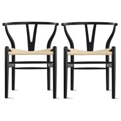 Homedotdot Modern Dining Chairs Wood Armchairs, Set Of 2, Black