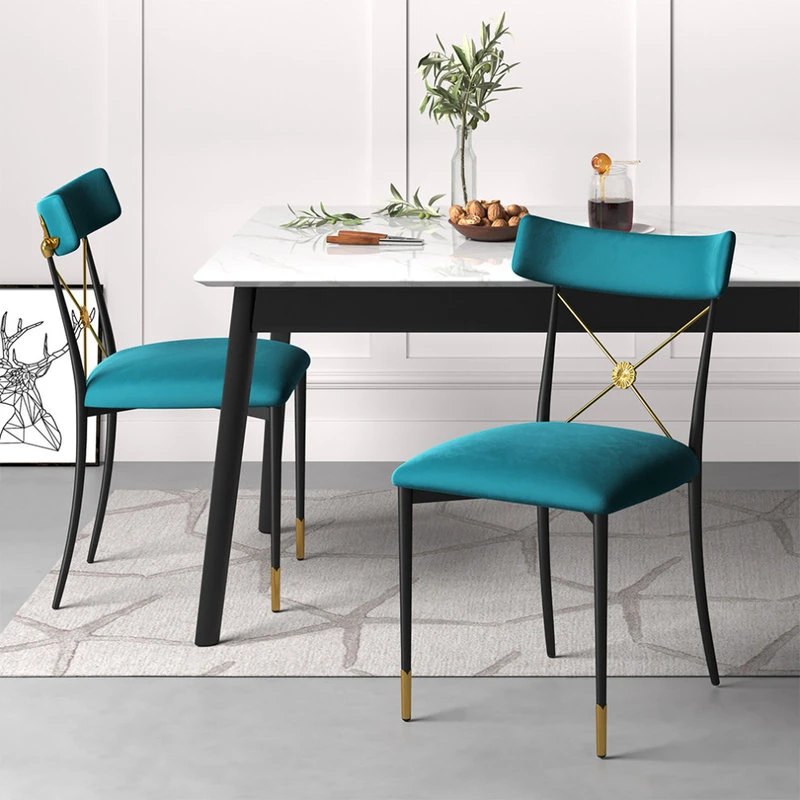 HOMARY Blue Empire Style Upholstered Cross Back Green Side Chair Dining Chair 7 HOMARY Blue Empire Style Upholstered Cross Back Green Side Chair Dining Chair - Image 5