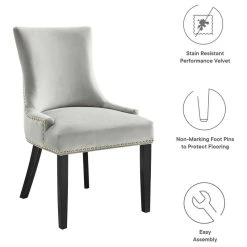 Modway Marquis Performance Velvet Dining Chairs, Set Of 2, Light Gray -abbyson shop 4e119ad5035bf645 7940 w800 h800 b1 p0