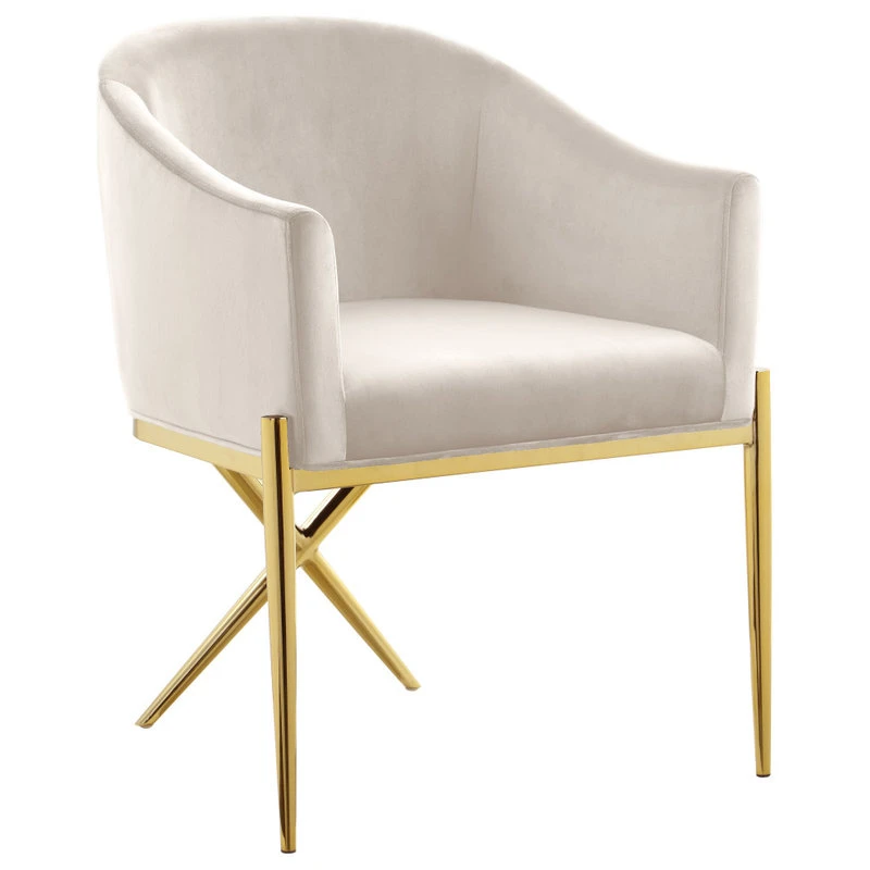 Meridian Furniture Xavier Velvet Dining Chair, Cream, Gold Legs 3 Meridian Furniture Xavier Velvet Dining Chair, Cream, Gold Legs
