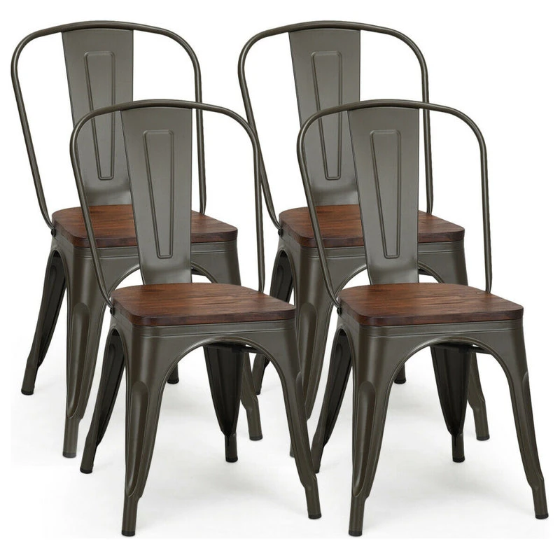 Costway Set Of 4 Style Metal Dining Side Chair Wood Seat Stackable Bistro Cafe 3 Costway Set Of 4 Style Metal Dining Side Chair Wood Seat Stackable Bistro Cafe