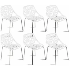 Costway Set Of 6 Birch Sapling Plastic Dining Chairs Stackable Armless White