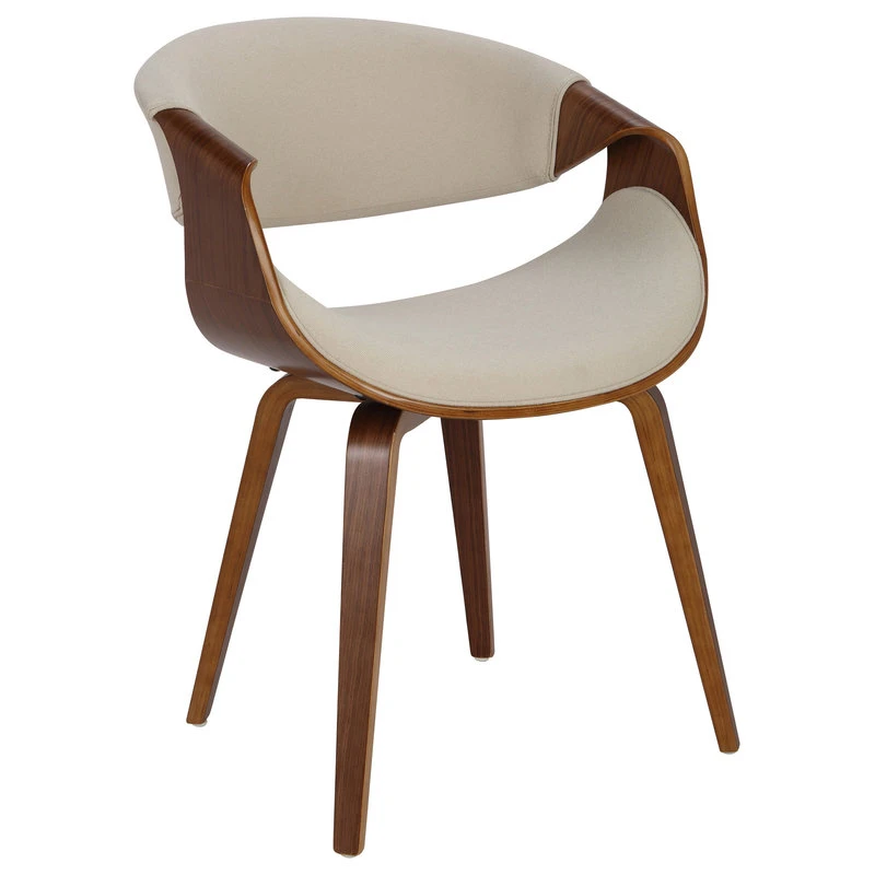 Lumisource Curvo Dining Chair With Walnut Wood And Cream Fabric CH-CRVNL WL+CR 3 Lumisource Curvo Dining Chair With Walnut Wood And Cream Fabric CH-CRVNL WL+CR
