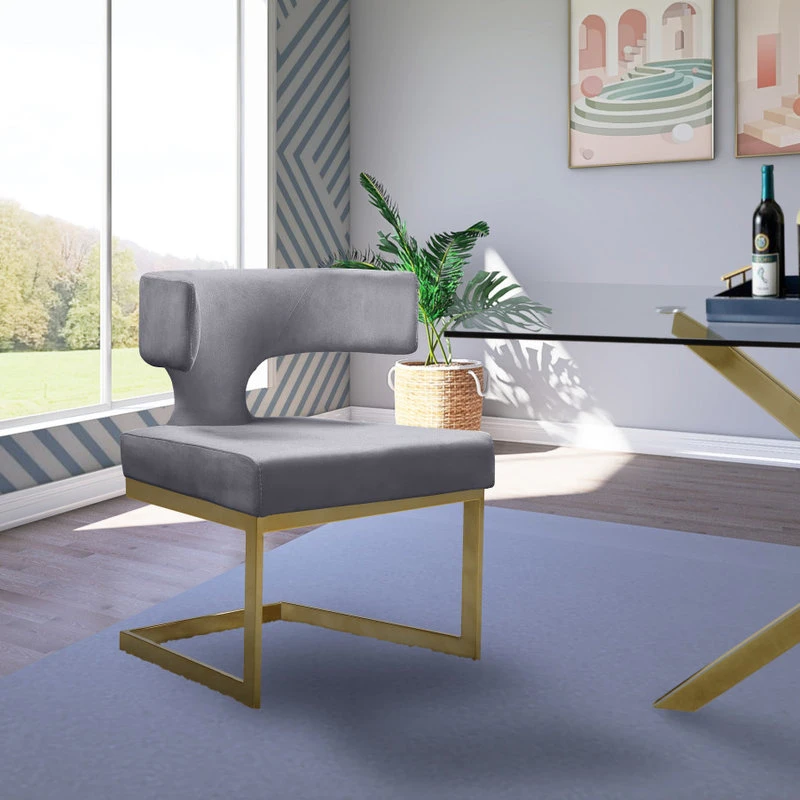 MOD The Eve Dining Chair, Gray And Gold, Velvet And Metal 4 MOD The Eve Dining Chair, Gray And Gold, Velvet And Metal - Image 2