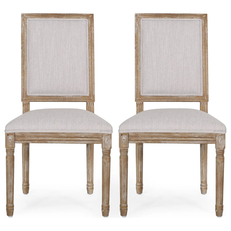 GDFStudio Amy French Country Wood Upholstered Dining Chair, Set Of 2, Light Gray/Natural 3 GDFStudio Amy French Country Wood Upholstered Dining Chair, Set Of 2, Light Gray/Natural
