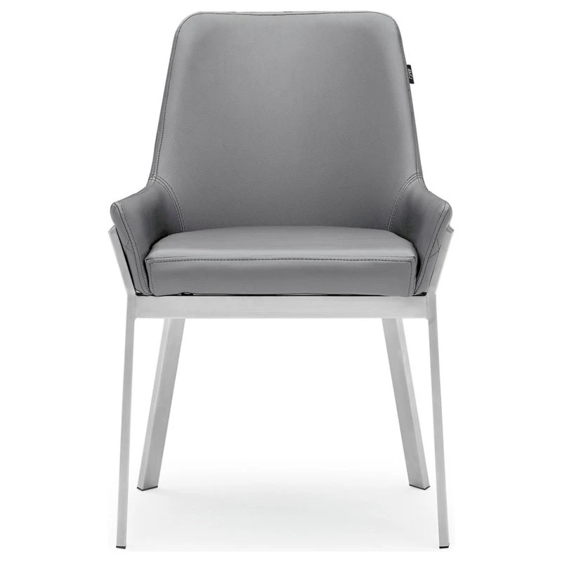 Zuri Furniture Sydney Leatherette Dining Chair With Brushed Stainless Steel Legs, Gray 4 Zuri Furniture Sydney Leatherette Dining Chair With Brushed Stainless Steel Legs, Gray - Image 2