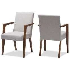 Baxton Studio Andrea Mid-Century Modern Grayish Beige Upholstered Wooden Armchair, Set Of 2