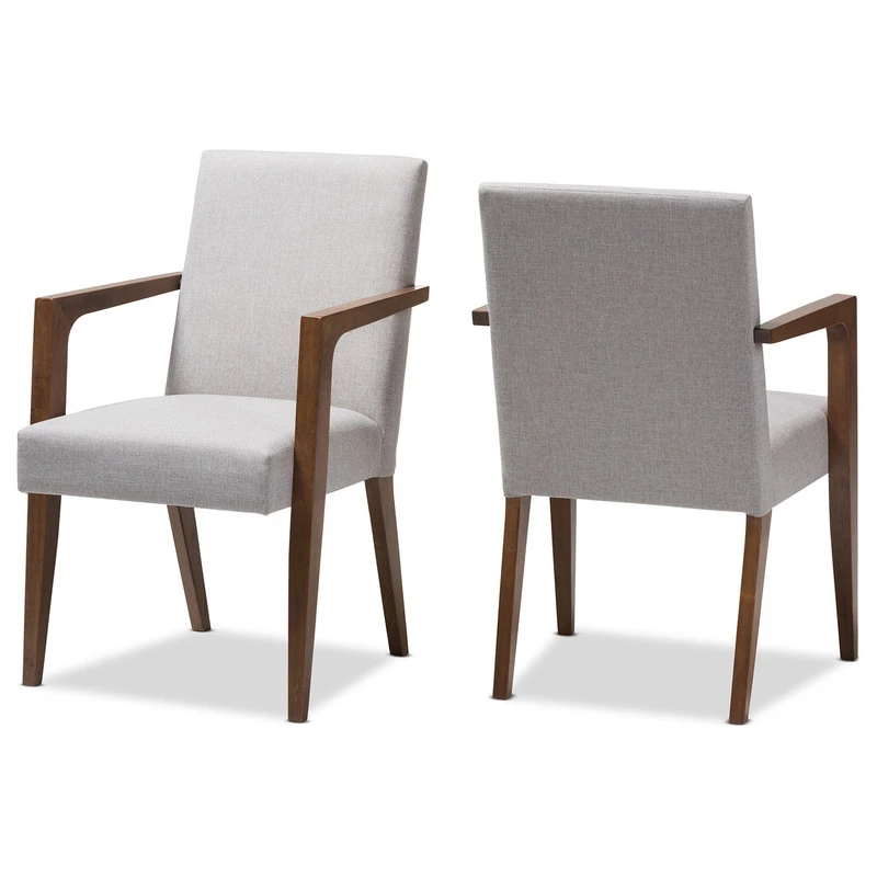 Baxton Studio Andrea Mid-Century Modern Grayish Beige Upholstered Wooden Armchair, Set Of 2 3 Baxton Studio Andrea Mid-Century Modern Grayish Beige Upholstered Wooden Armchair, Set Of 2