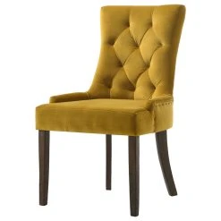 Acme Furniture Farren Side Chair, Yellow Velvet And Espresso Finish