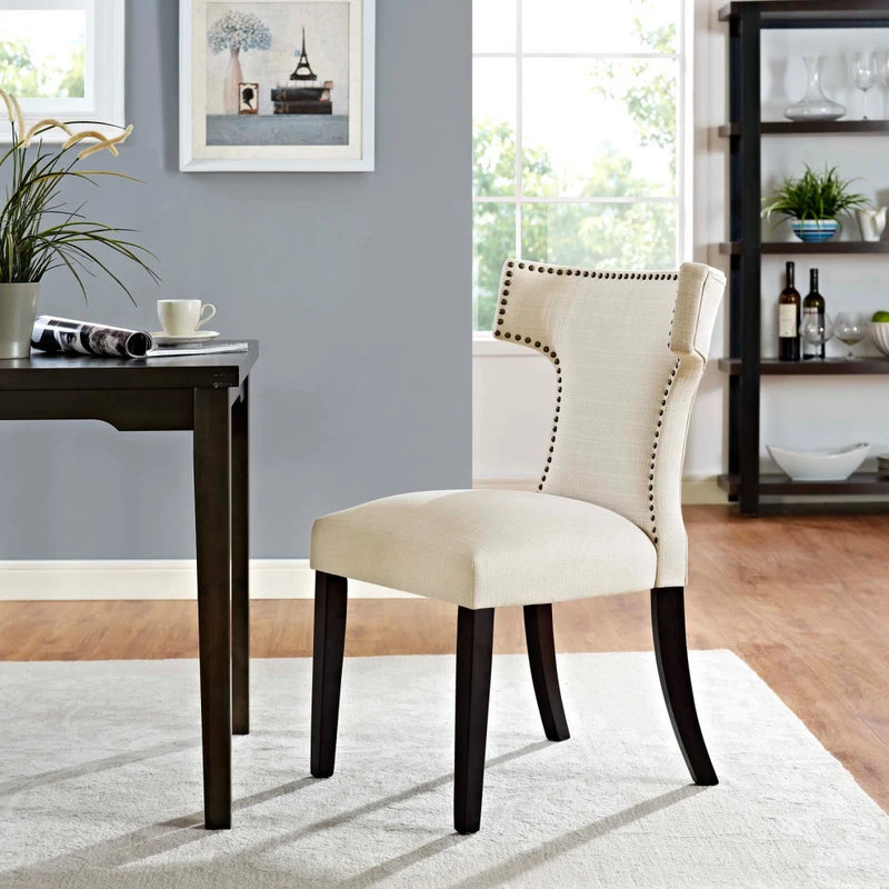 LexMod Curve Upholstered Fabric Dining Chair, Beige 7 LexMod Curve Upholstered Fabric Dining Chair, Beige - Image 5