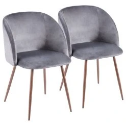 LumiSource Fran Dining Chair, Walnut And Blue Velvet, Set Of 2, Walnut And Gra